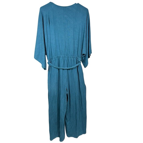 GARNET HILL Womens Sz M Teal Stretch Tencel Kimono Sleeve Knit Jumpsuit Belted - Picture 9 of 14